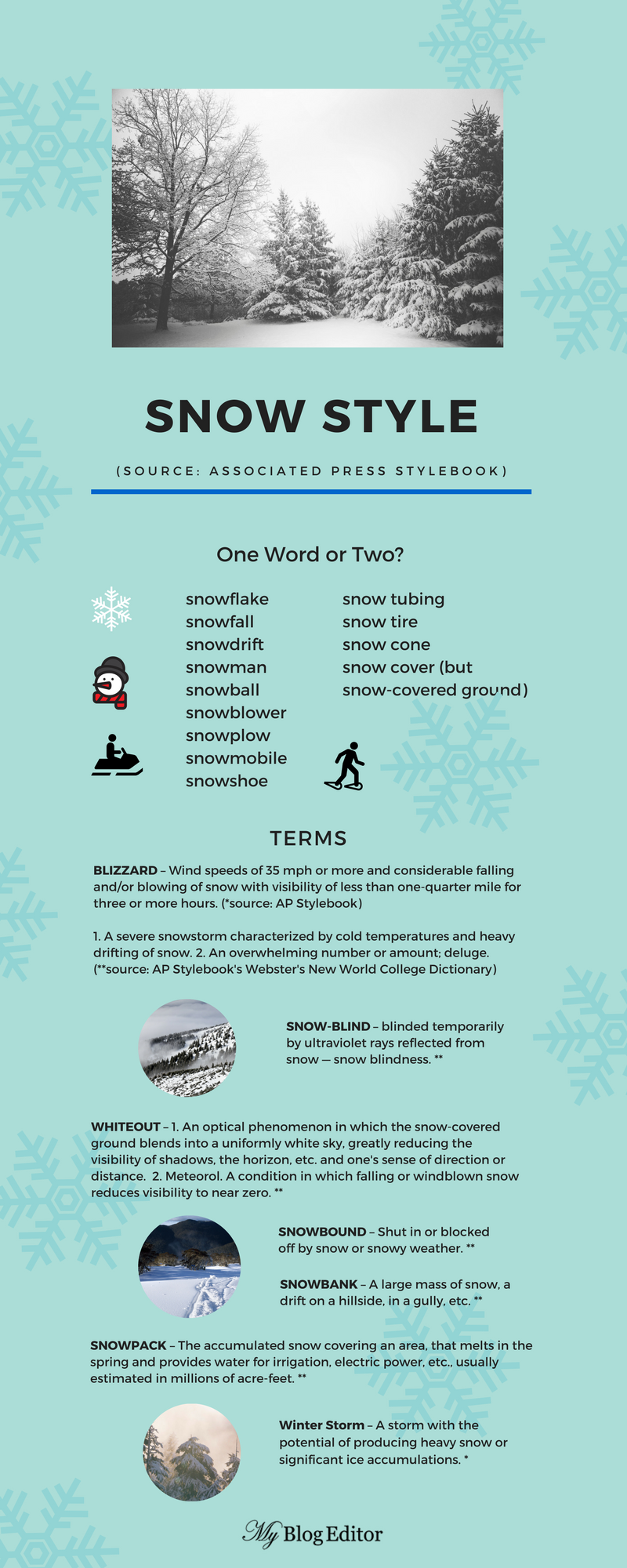 Infographic of Associated Press Stylebook snow terms
